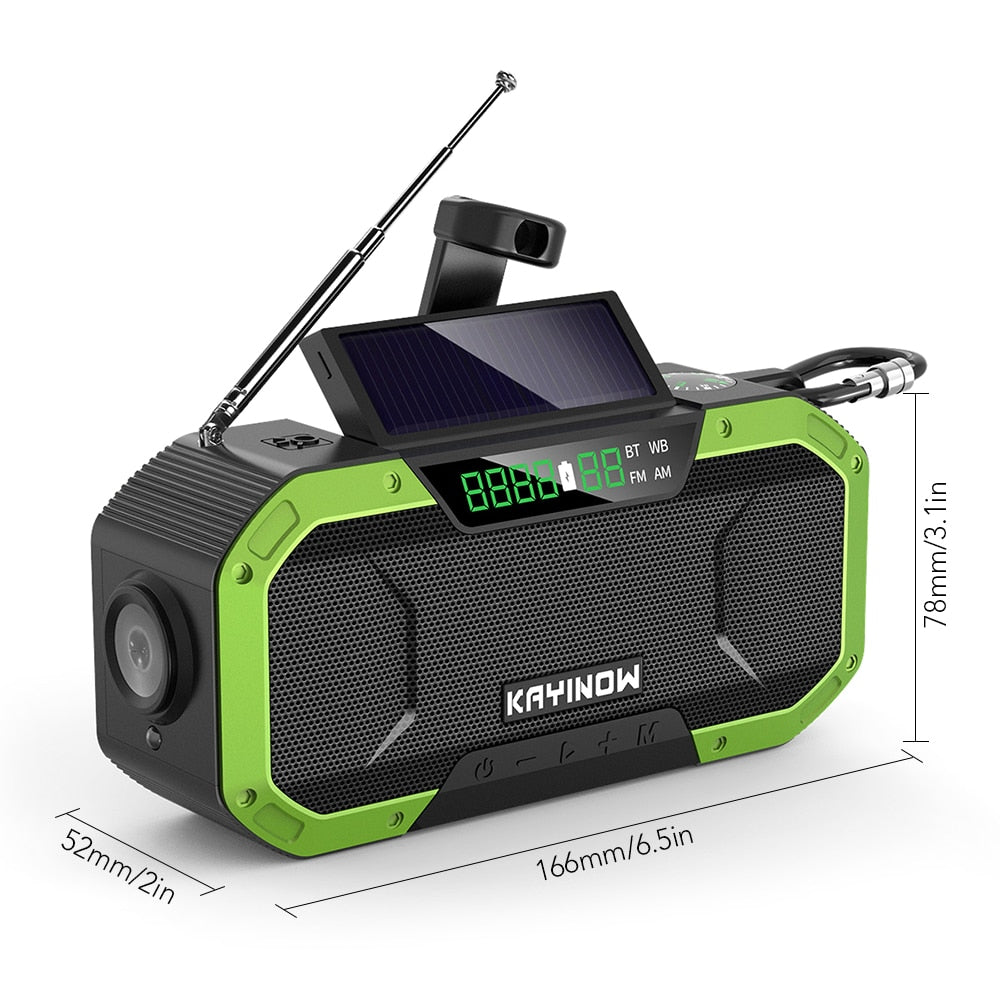 KAYINOW Portable 5000mAh Power Bank Solar Hand Crank Survival Radio