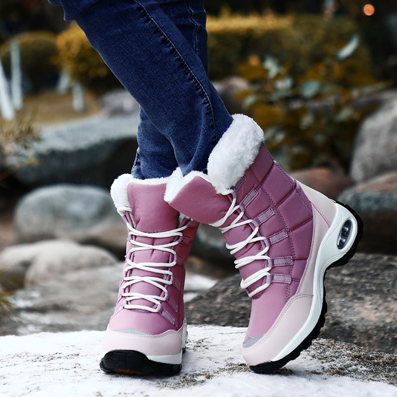 Women's Winter Warm Snow Waterproof Hiking Boots Lace-up