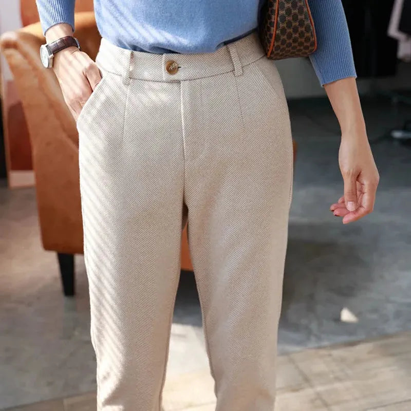 Women's Harem Pencil High Waisted Casual Suit Woolen Pants