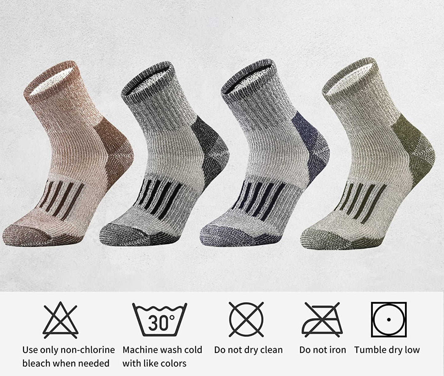 Merino Wool Socks Moisture Wicking Quarter Socks 4 Pairs