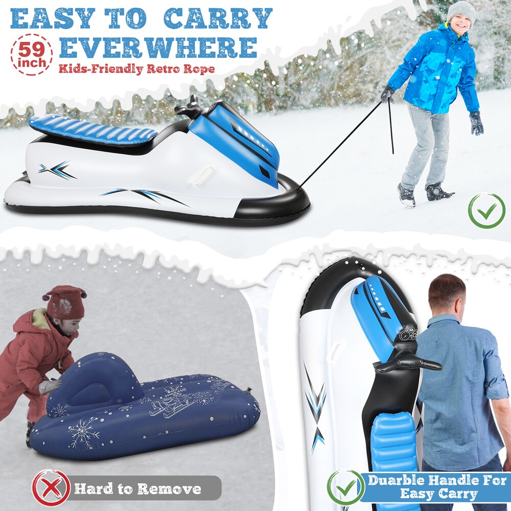 Adults and Kids Inflatable Snow Sled with Handles with tow Rope