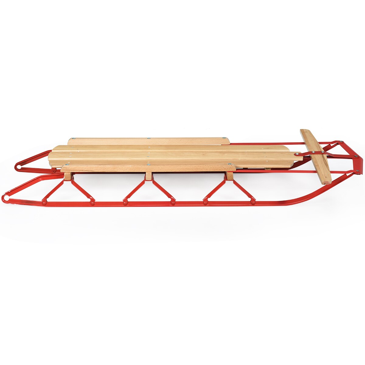 54” Wooden Snow Sled w/ Metal Runners & Steering Bar Steering Slider