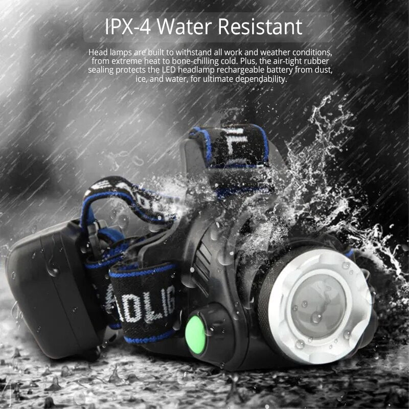 Powerful Bright LED Waterproof Zoomable Outdoor Work Camping Rechargeable Headlight