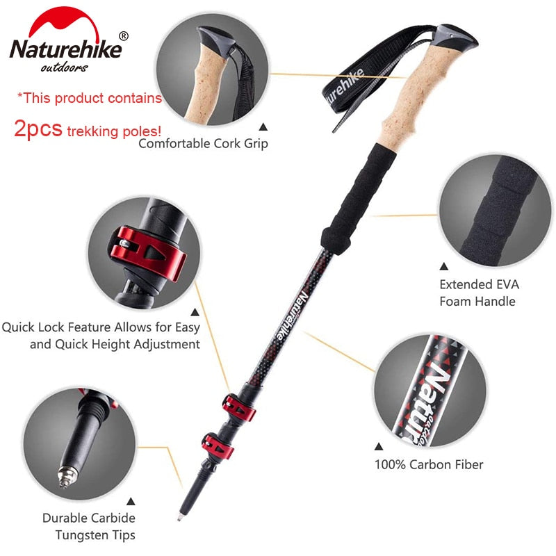 Naturehike  2pcs Carbon Fiber Collapsible Telescopic Trekking Poles