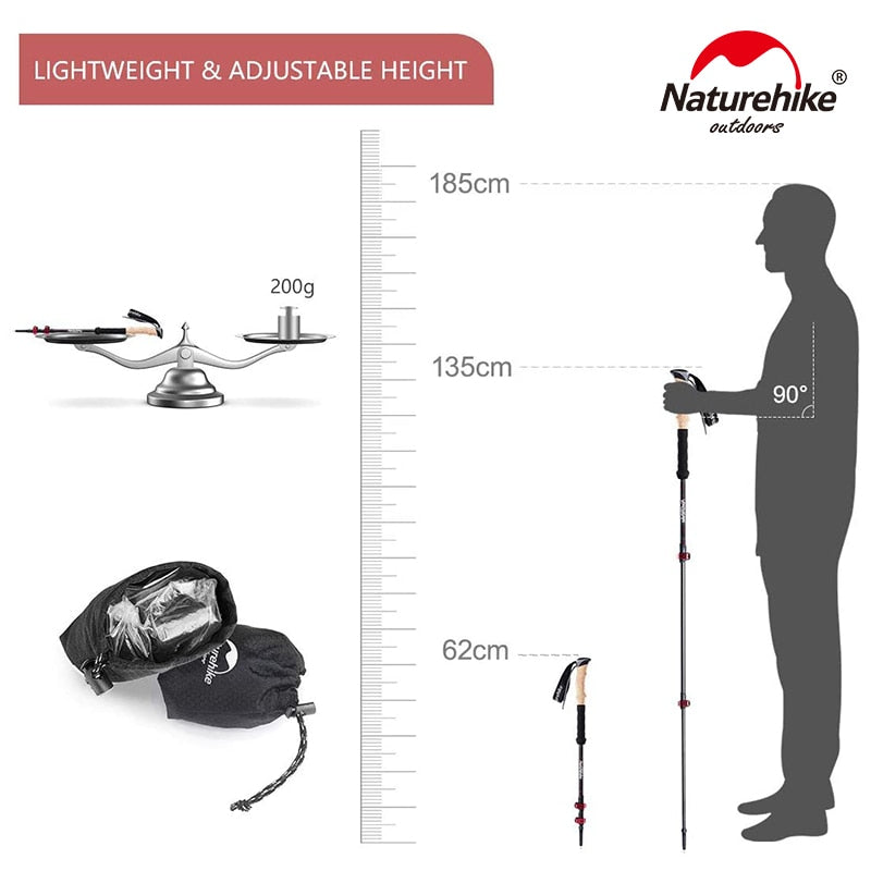 Naturehike  2pcs Carbon Fiber Collapsible Telescopic Trekking Poles