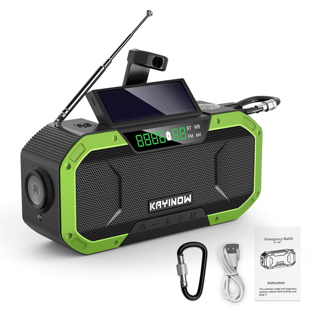 KAYINOW Portable 5000mAh Power Bank Solar Hand Crank Survival Radio