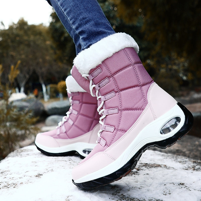 Women's Winter Warm Snow Waterproof Hiking Boots Lace-up