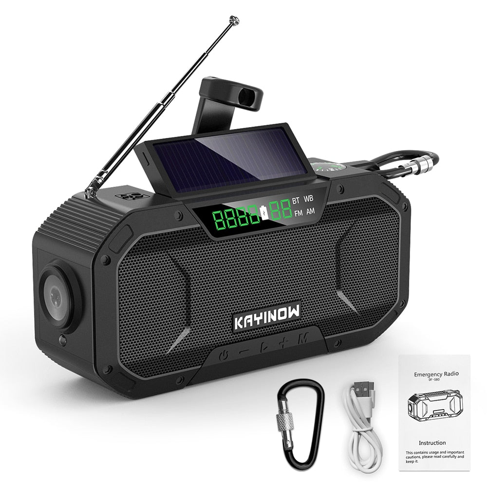 KAYINOW Portable 5000mAh Power Bank Solar Hand Crank Survival Radio