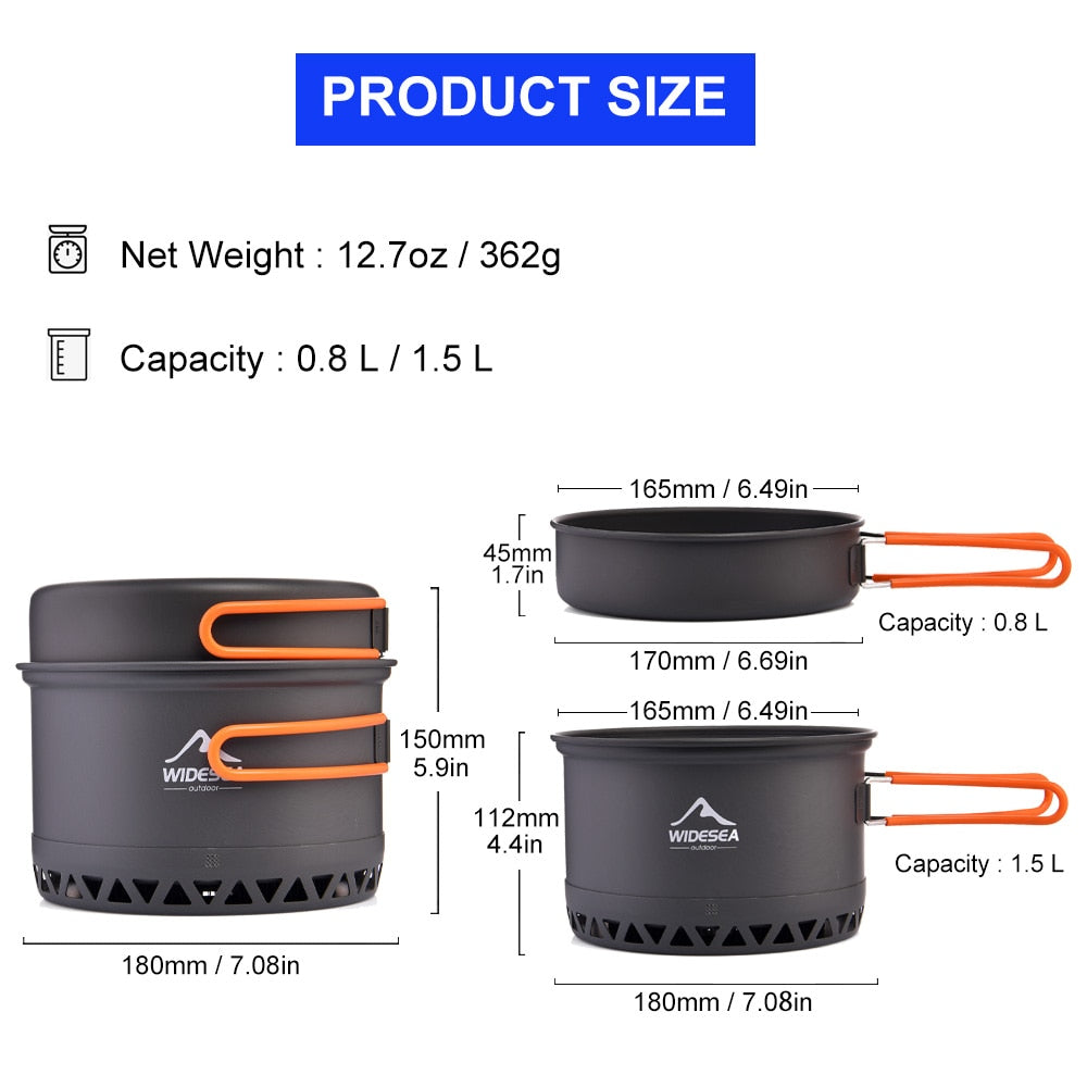 1.3L to 2.3L Cookware Outdoor Cooking Set