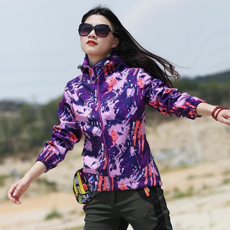 Women's Winter Softshell Fleece Outdoor Camouflage Thermal Windbreaker Hiking Trekking Skiing Jacket