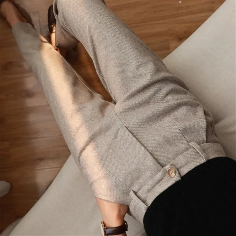 Women's Harem Pencil High Waisted Casual Suit Woolen Pants