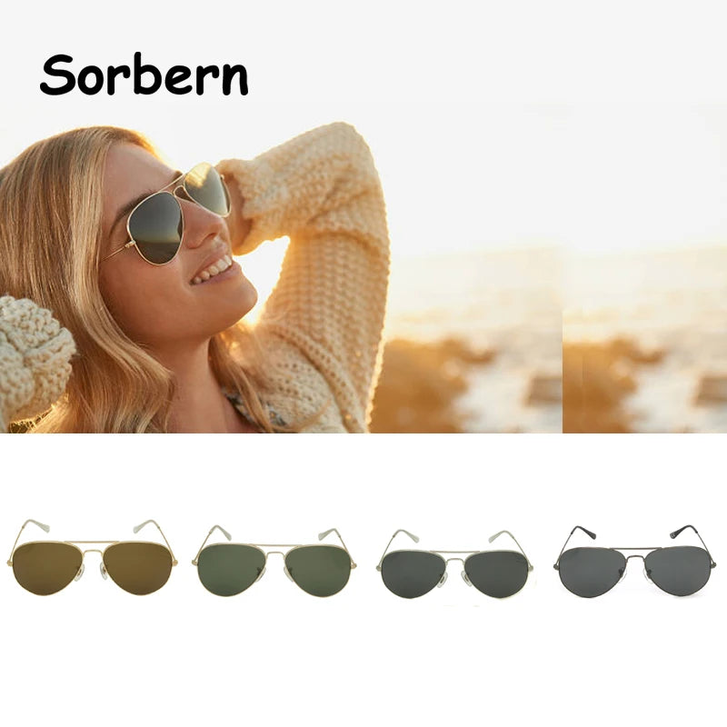 Pilot Sunglasses Ladies and Men Green Glasses Lens Rays Sun Glasses