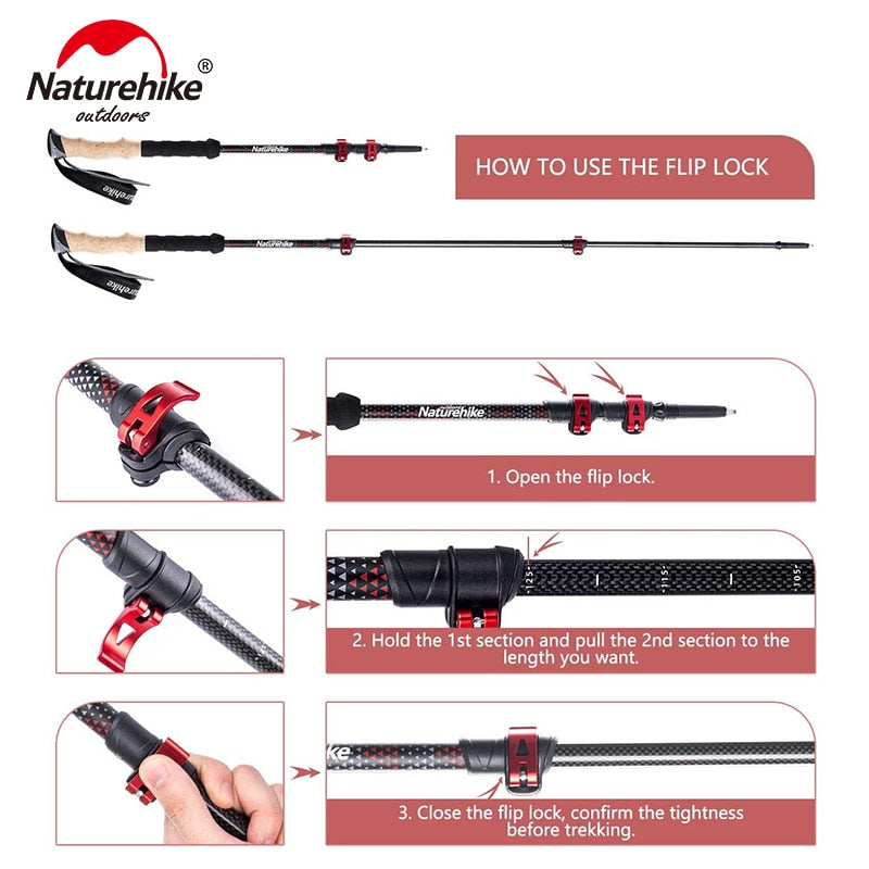 Naturehike  2pcs Carbon Fiber Collapsible Telescopic Trekking Poles