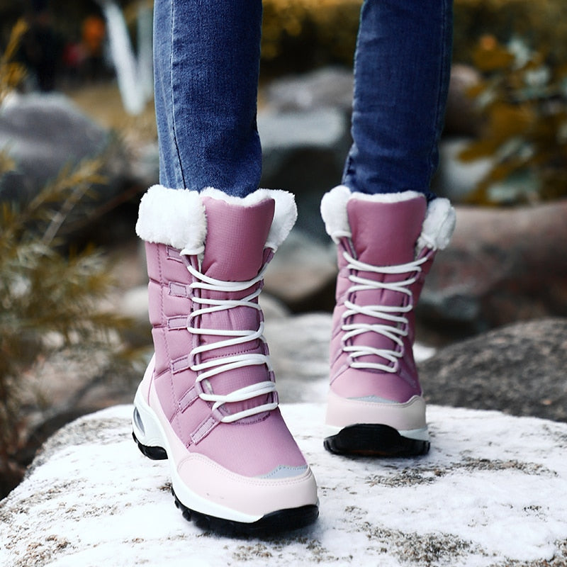 Women's Winter Warm Snow Waterproof Hiking Boots Lace-up