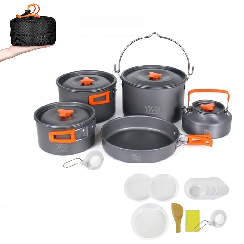 Aluminum 2-8 Person Portable Outdoor Camping Cookware Set