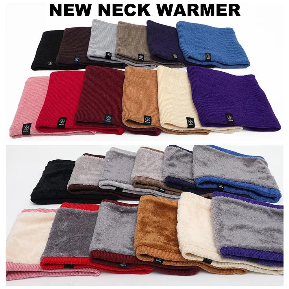 Double-layer Soft Fleece Lined Thick Neck Warmer Knitted Scarf for Women and Men