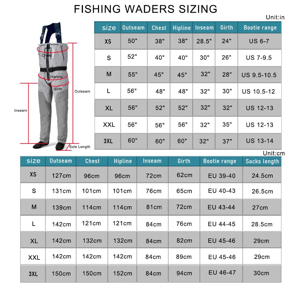 Breathable  Waterproof Zippered Zip-Front Chest Fishing Waders