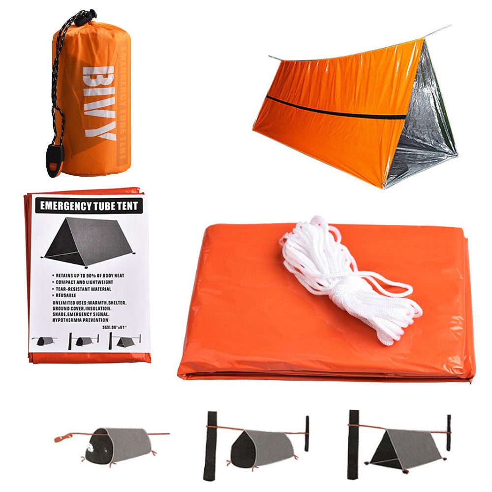 2 Person Emergency Sleeping Bag Waterproof Survival Tube Tent Kit