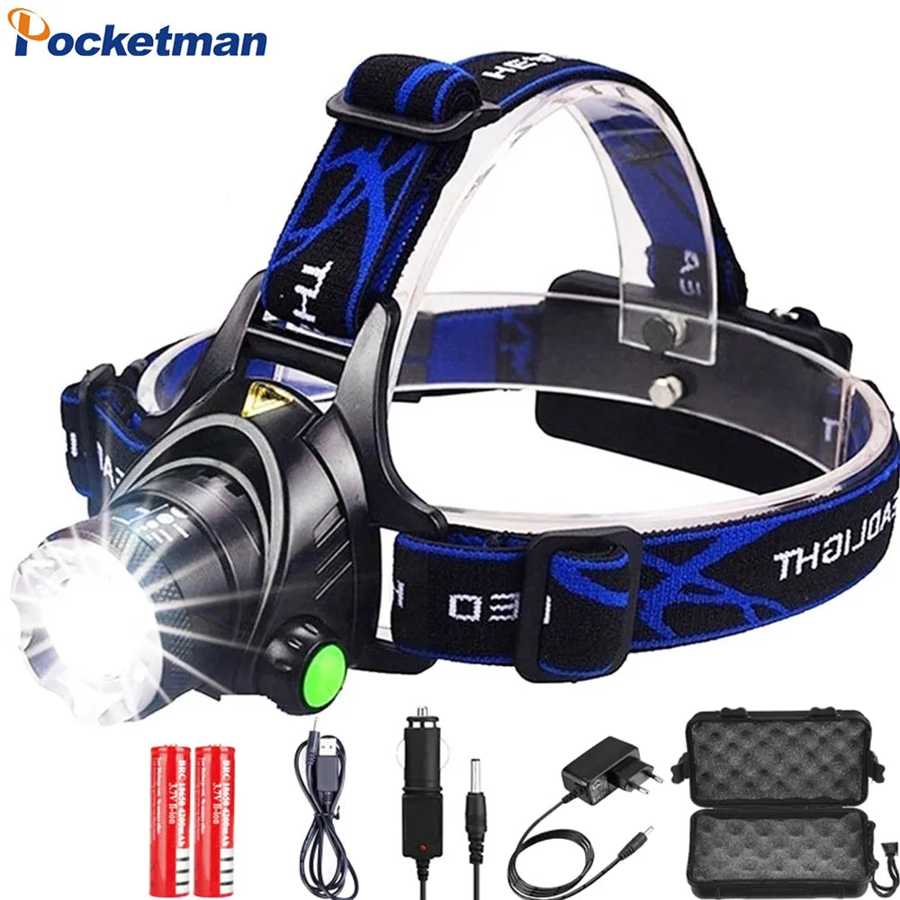 Powerful Bright LED Waterproof Zoomable Outdoor Work Camping Rechargeable Headlight