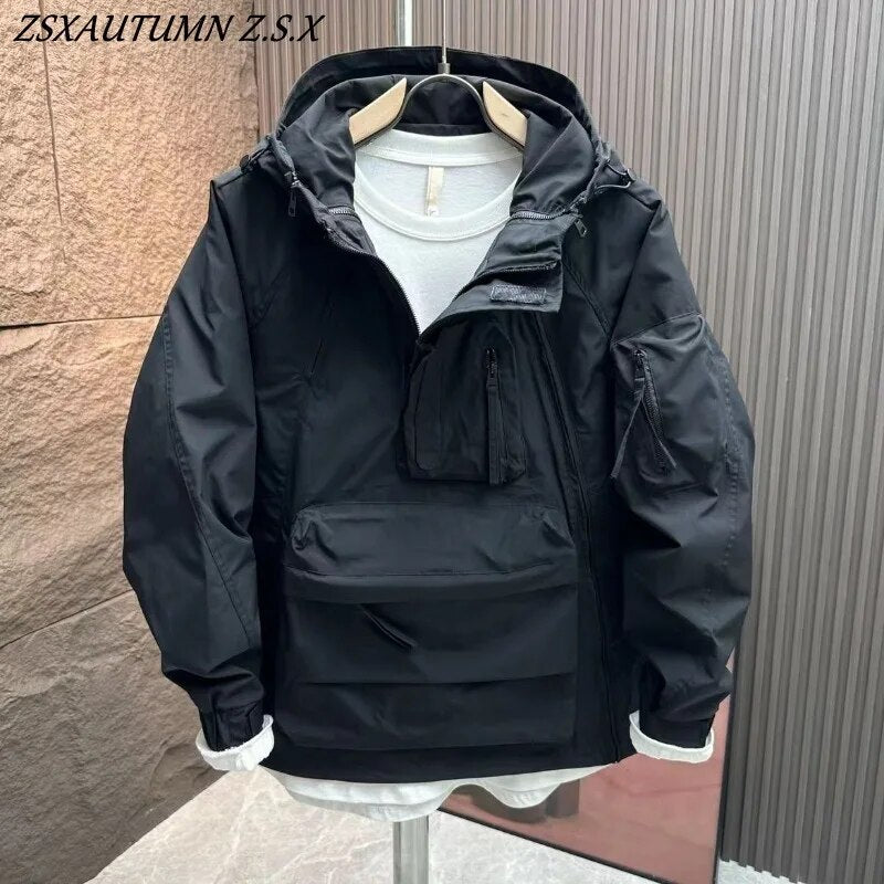 Spring Autumn Men Windproof Waterproof Hooded Cargo Outdoor Sports Hiking Jacket