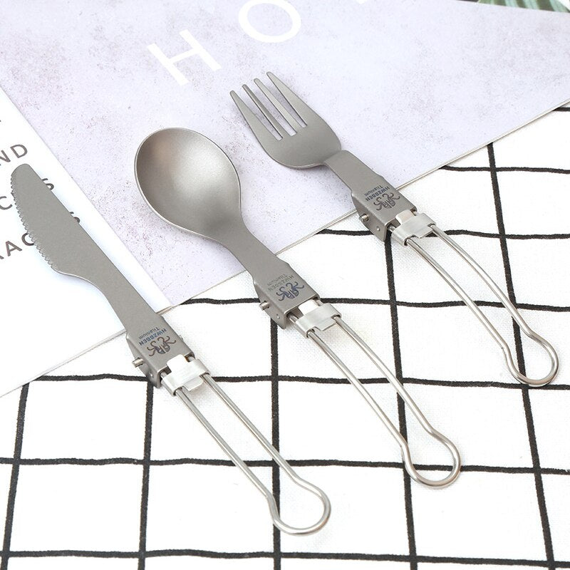 Titanium Tableware Set Folding Knife Fork Spoon