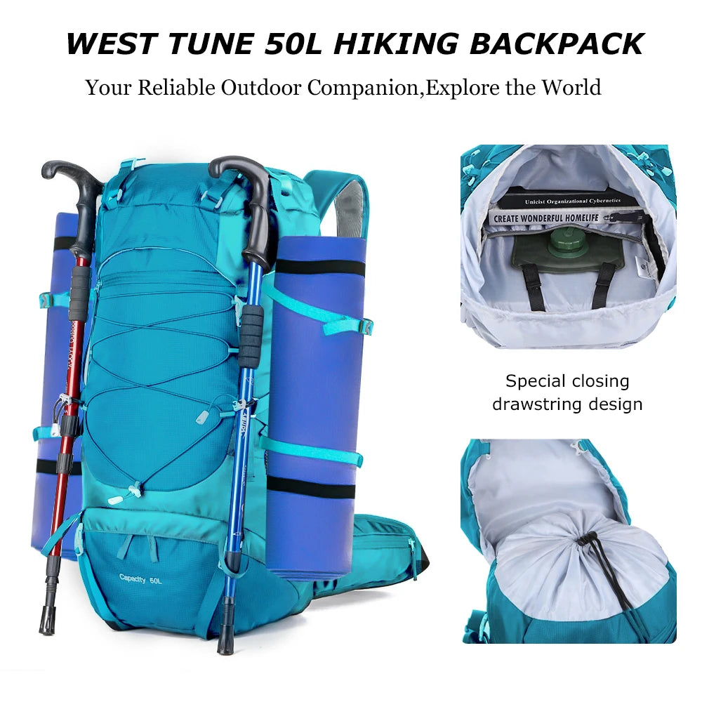 50L Hiking  Multifunctional Mountaineering Rucksack with Rain Cover