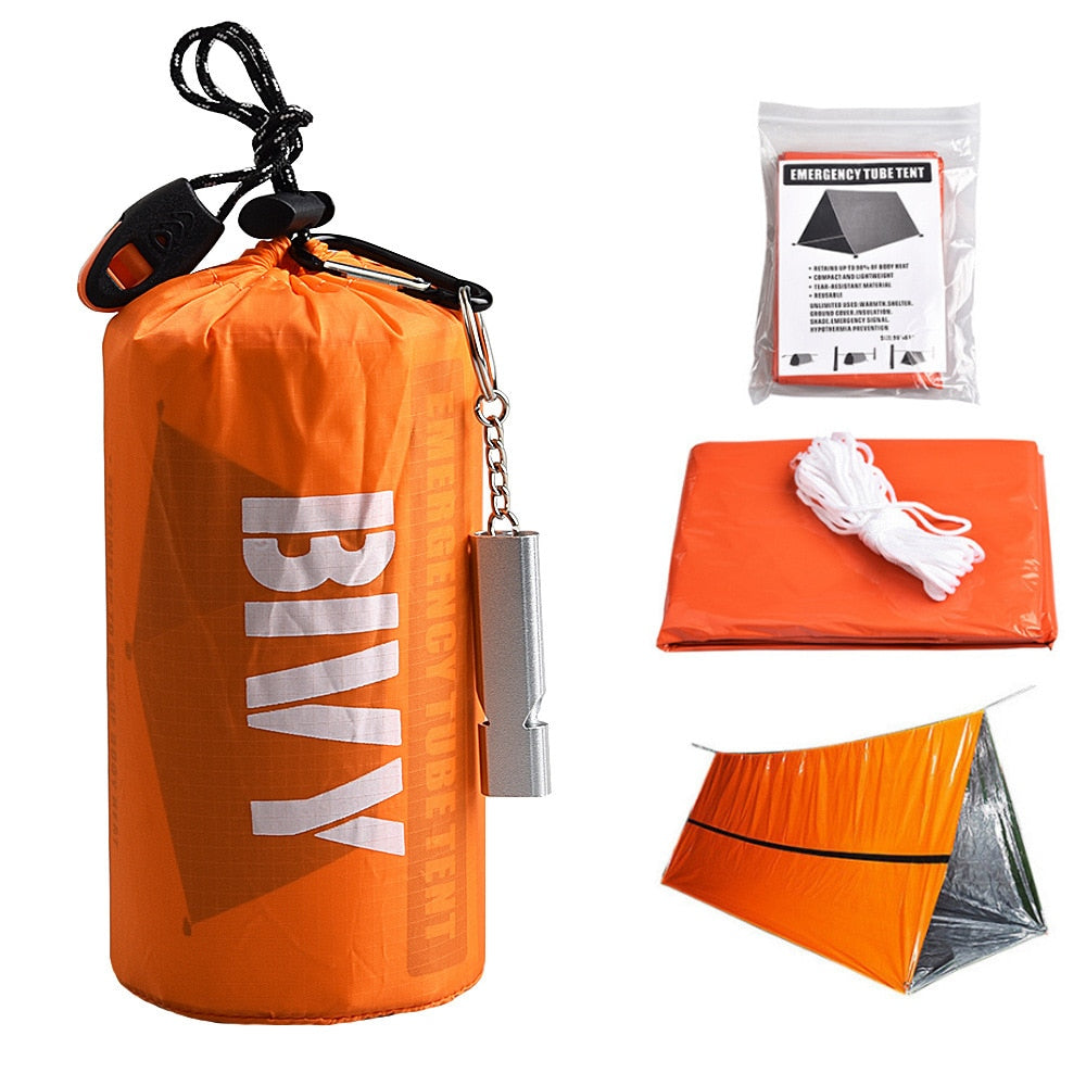 2 Person Emergency Sleeping Bag Waterproof Survival Tube Tent Kit