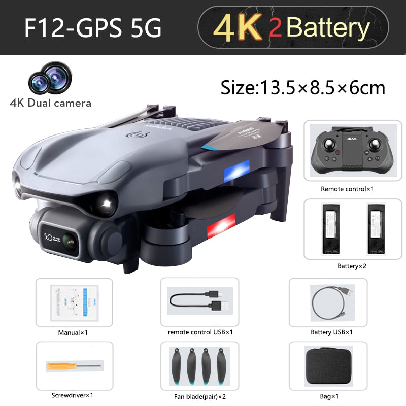 F12 4K 6K HD Dual Camera Wi-Fi FPV RC Brushless Foldable Quadcopter