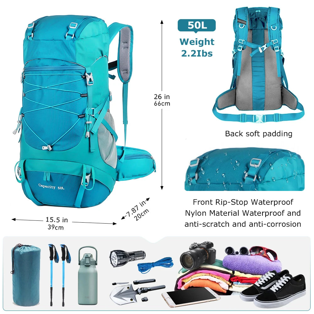 50L Hiking  Multifunctional Mountaineering Rucksack with Rain Cover