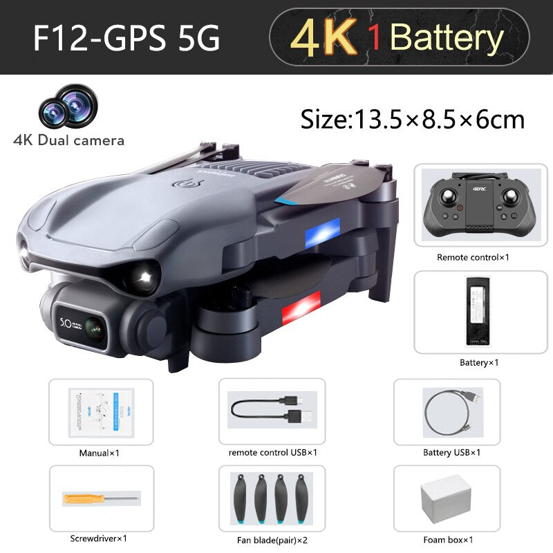 F12 4K 6K HD Dual Camera Wi-Fi FPV RC Brushless Foldable Quadcopter