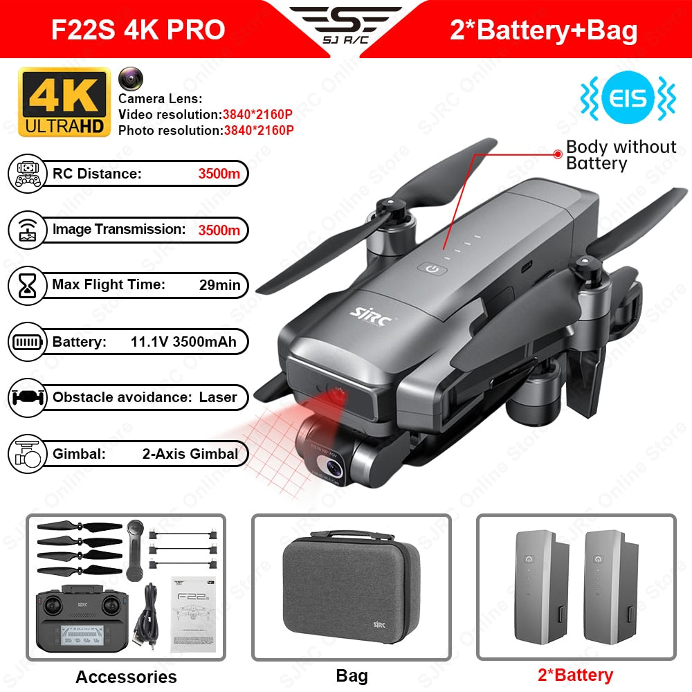 F22S 4K Professional 4K GPS HD Obstacle Avoidance 2 Axis Stabilized 5G FPV Quadcopter