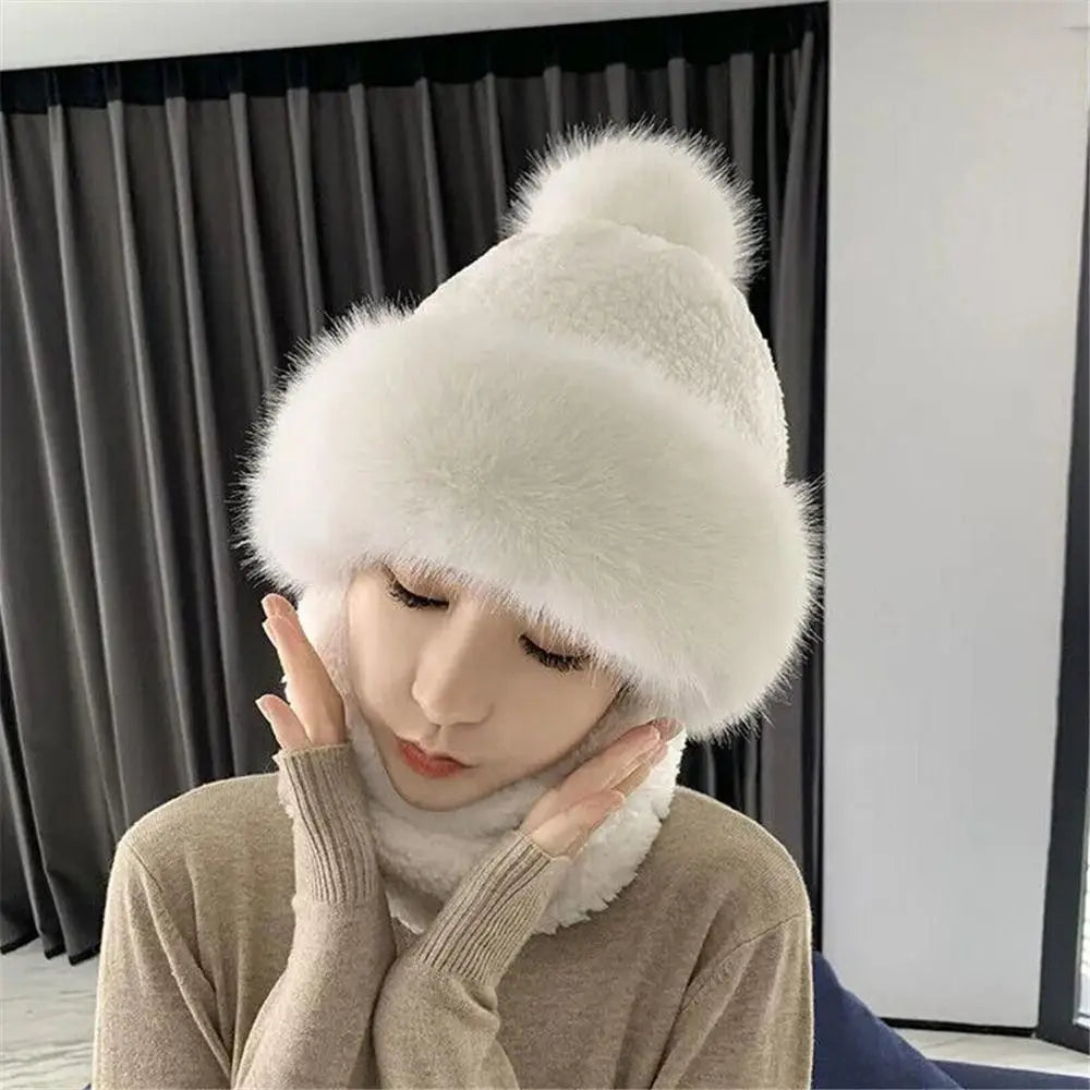 Plush Hooded Winter Scarf Set  for Women