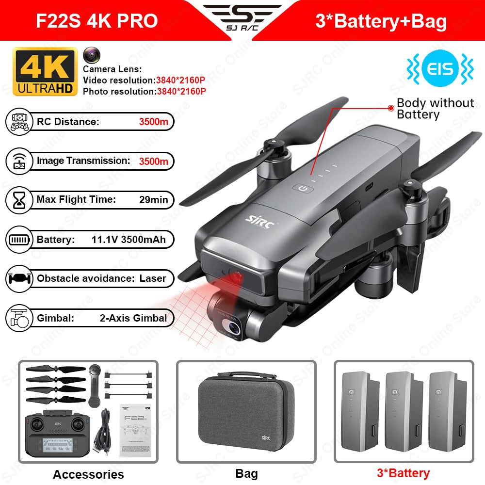 F22S 4K Professional 4K GPS HD Obstacle Avoidance 2 Axis Stabilized 5G FPV Quadcopter