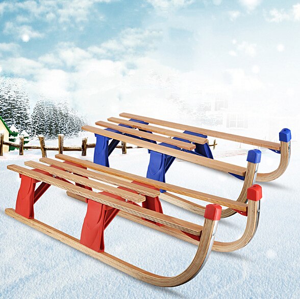 Winter Toboggan Foldable Retro Wooden Snow Sled