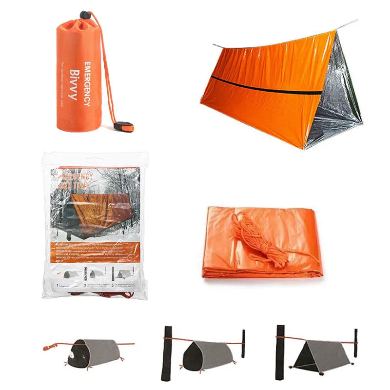 Waterproof Outdoor SOS Thermal Blanket 2 Person Mylar Tube Emergency Shelter Survival Tent