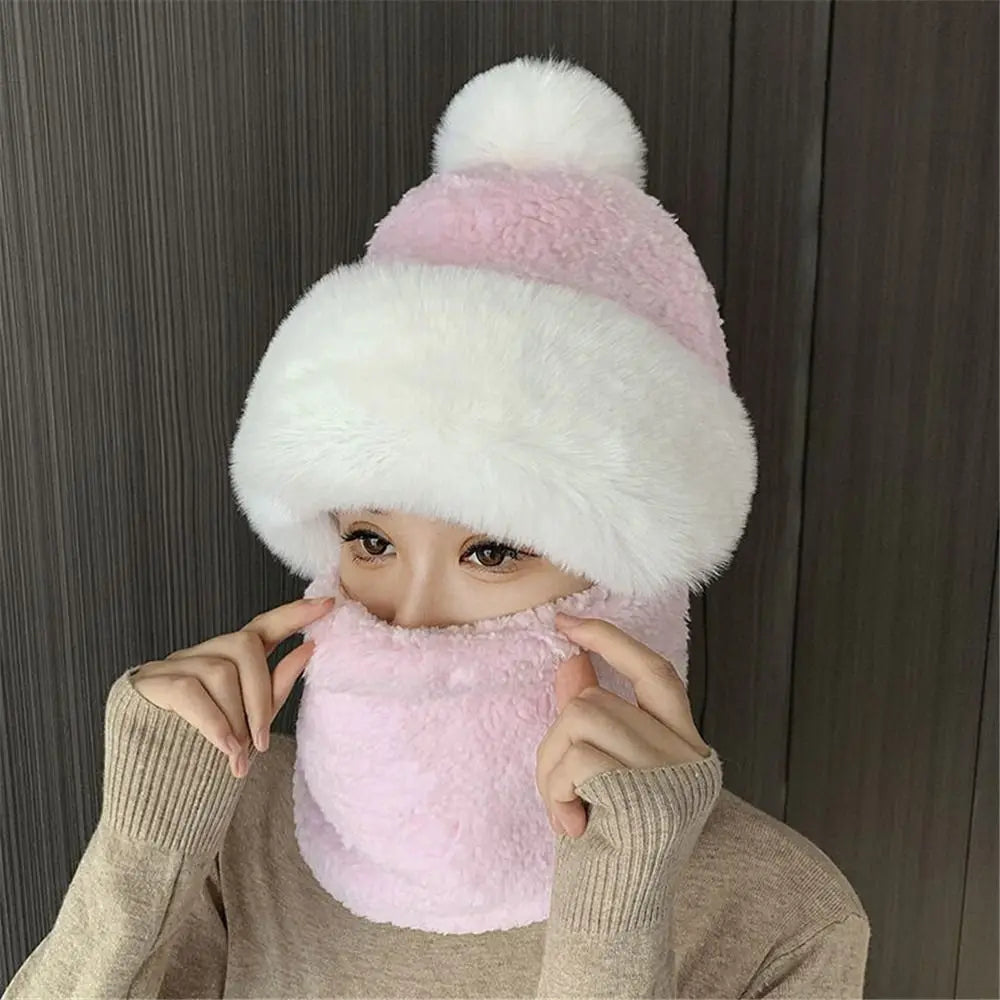 Plush Hooded Winter Scarf Set  for Women