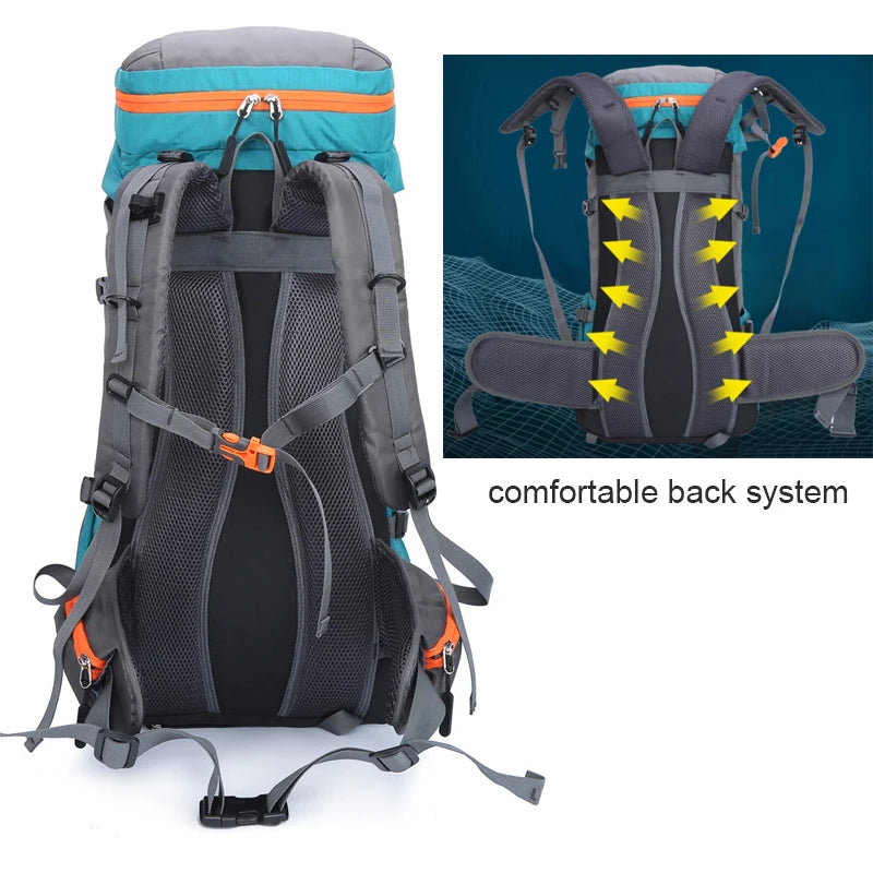 Large Capacity Outdoor Climbing Waterproof Mountaineering Hiking Trekking 65L Camping Hiking Backpack