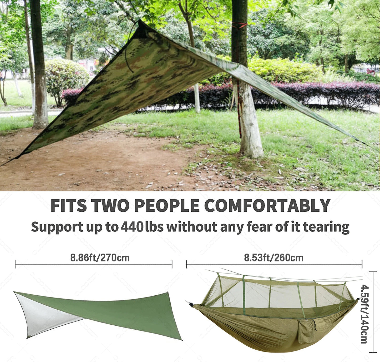 Outdoor Camping Hiking Hammock With Mosquito Net And Rain Tent