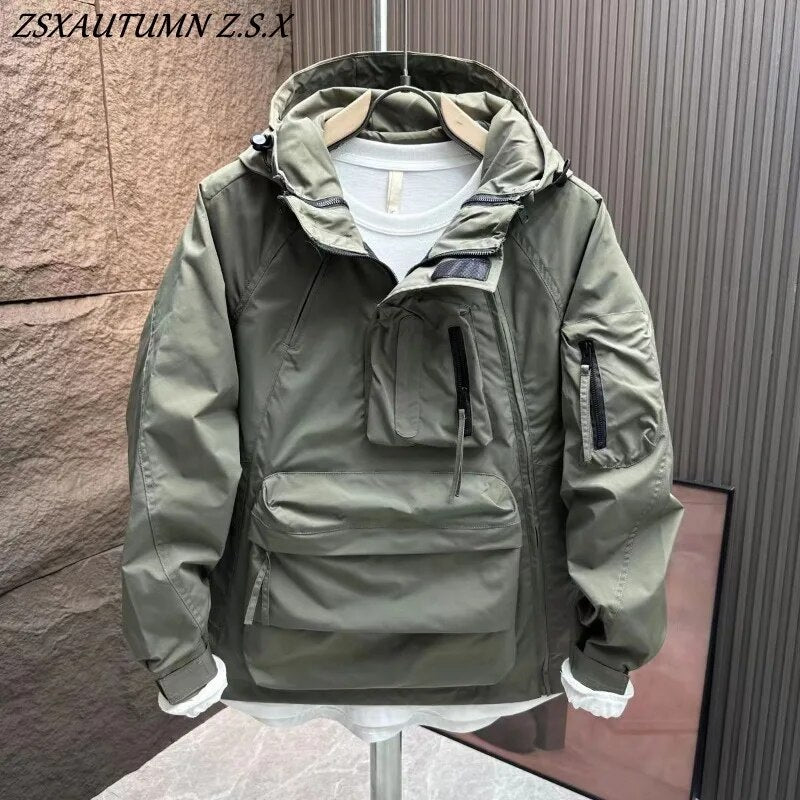 Spring Autumn Men Windproof Waterproof Hooded Cargo Outdoor Sports Hiking Jacket