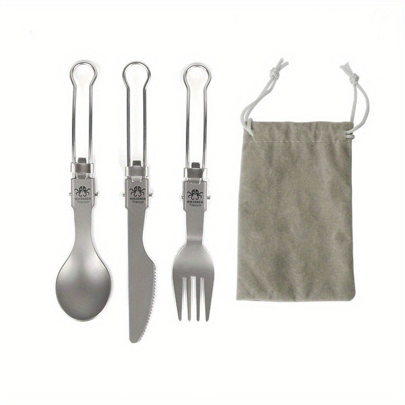 Titanium Tableware Set Folding Knife Fork Spoon