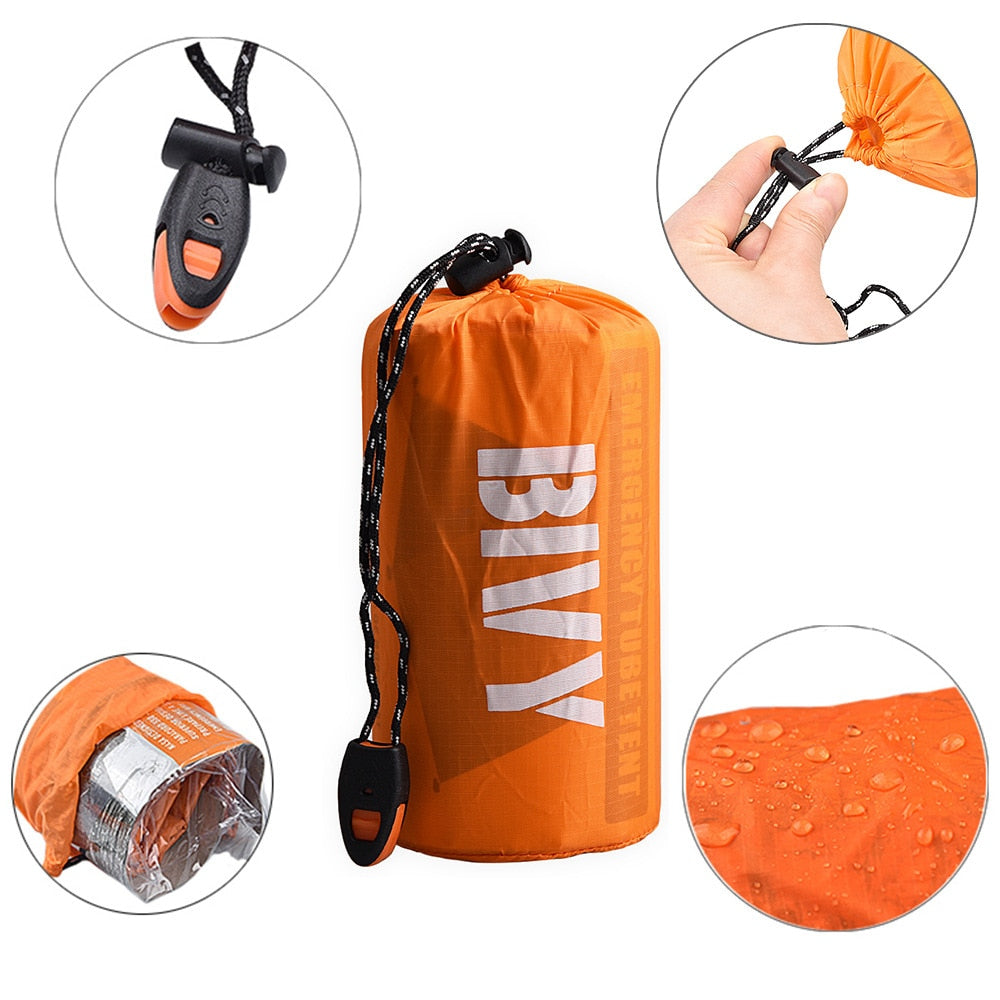 2 Person Emergency Sleeping Bag Waterproof Survival Tube Tent Kit