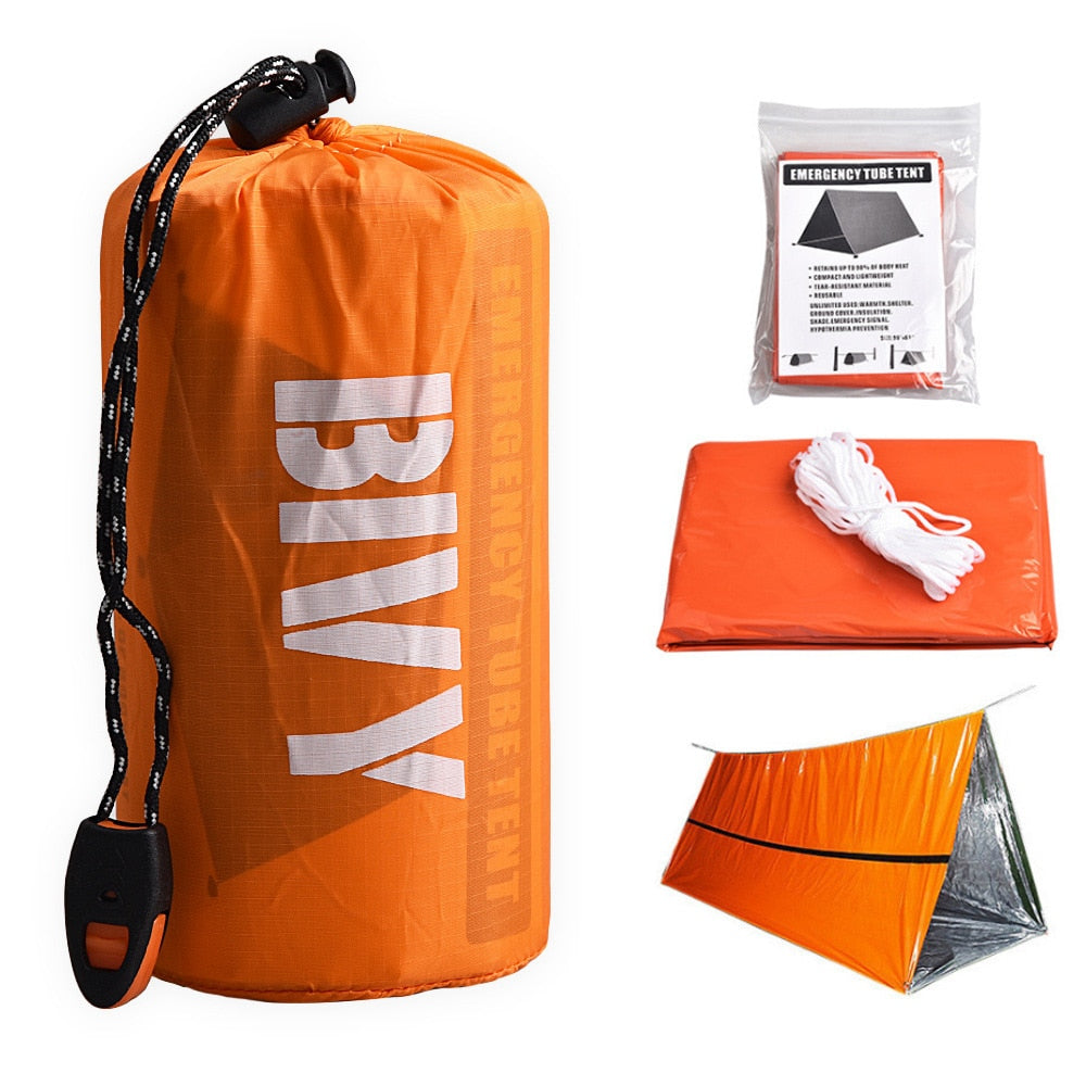 2 Person Emergency Sleeping Bag Waterproof Survival Tube Tent Kit