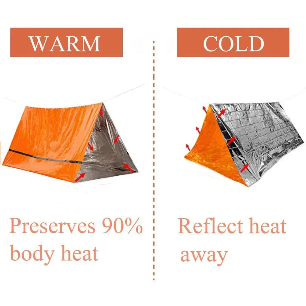 Thermal Mylar Emergency Reusable 2 Person Shelter Kit Outdoor Sleeping Bag Tent