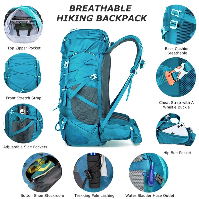 50L Hiking  Multifunctional Mountaineering Rucksack with Rain Cover