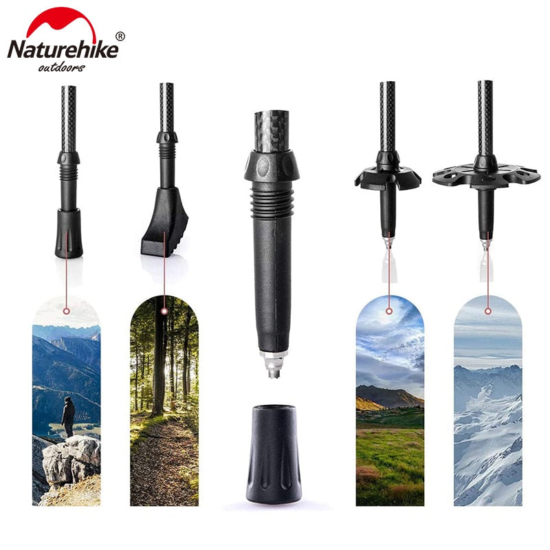 Naturehike  2pcs Carbon Fiber Collapsible Telescopic Trekking Poles