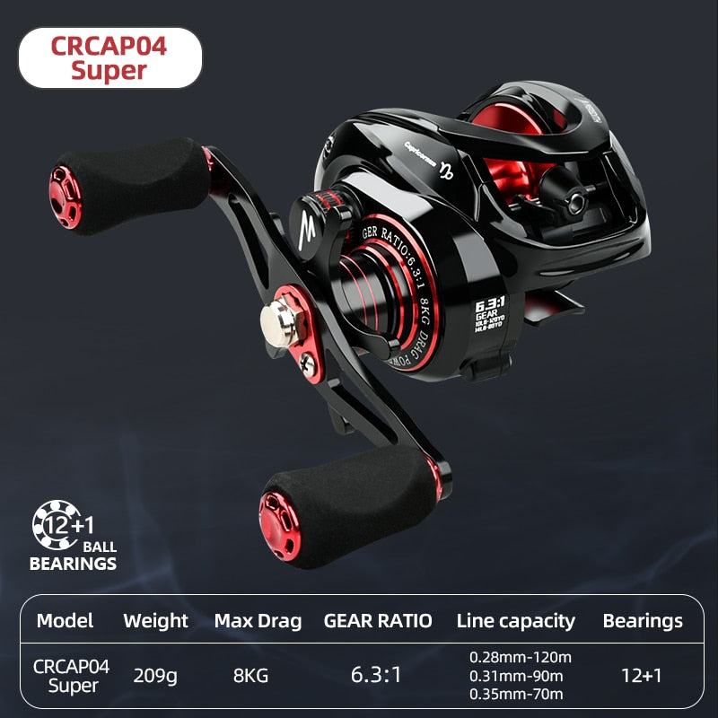 Ultralight High Speed 6.3:1 Gear Ratio 12+1BB Fresh and Saltwater Magnetic Brake System Fishing Reel