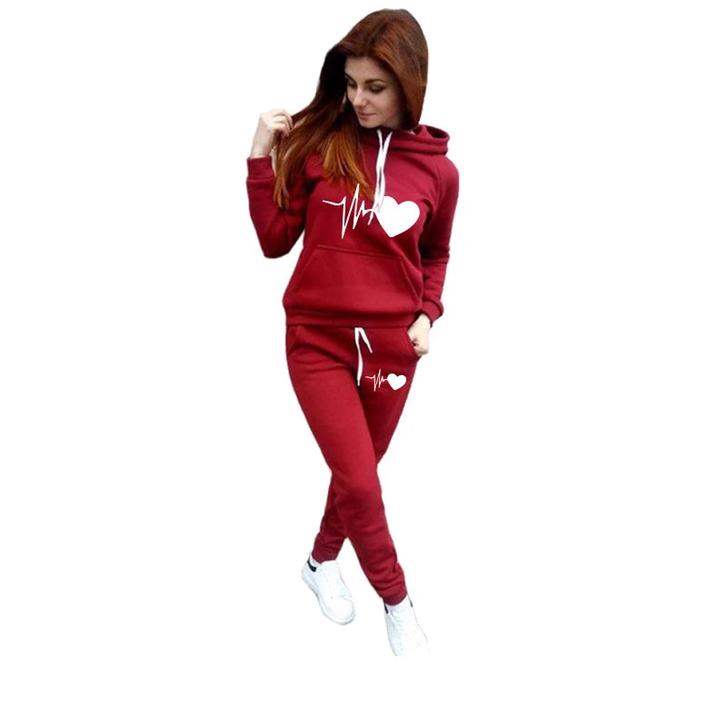 Women Running Sweatshirt and Pants Hooded Tracksuit Set