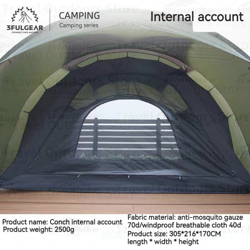 Nylon 3-4P PU3000MM Chimney Tent Four Season Tunnel Awning Tent