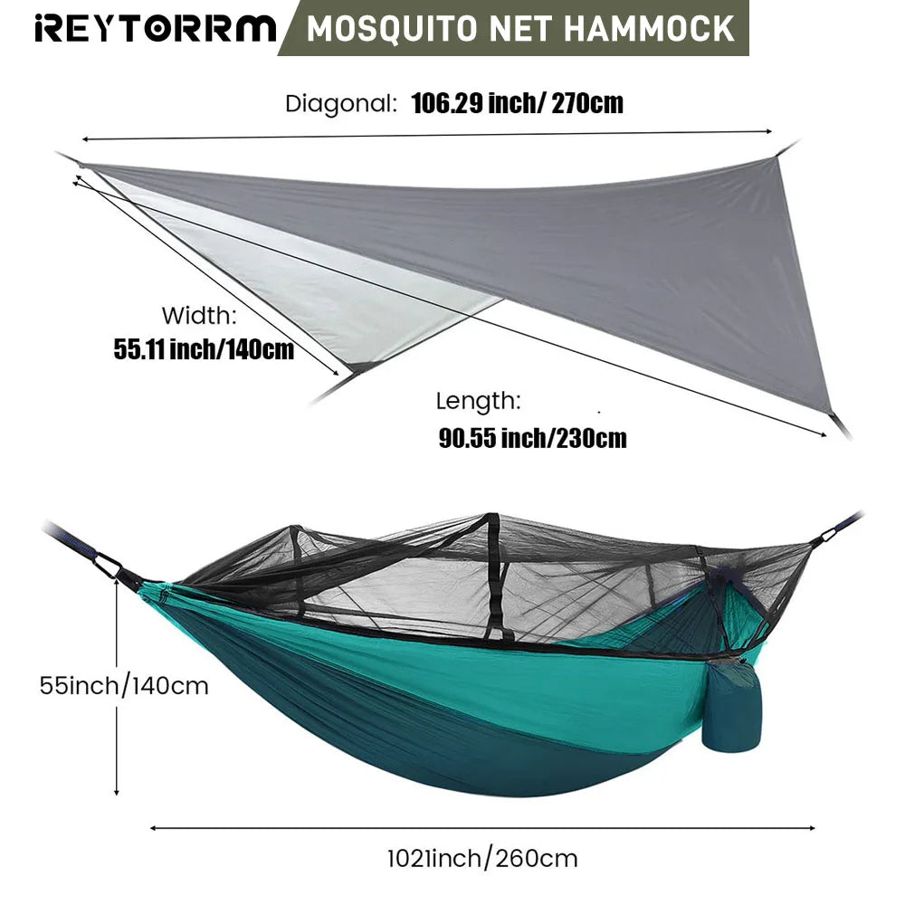 Double Camping Hammock with Mosquito Net and Rain Fly