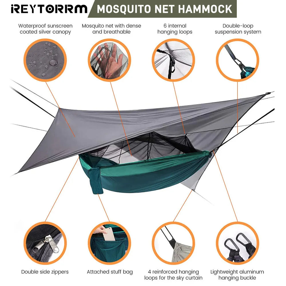 Double Camping Hammock with Mosquito Net and Rain Fly